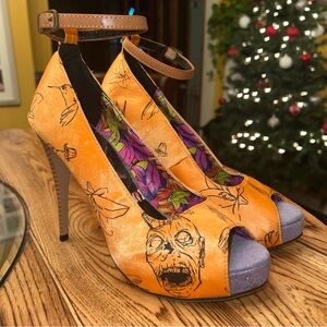 Iron Fist Orange and Purple Zombie Peep Toe Heels